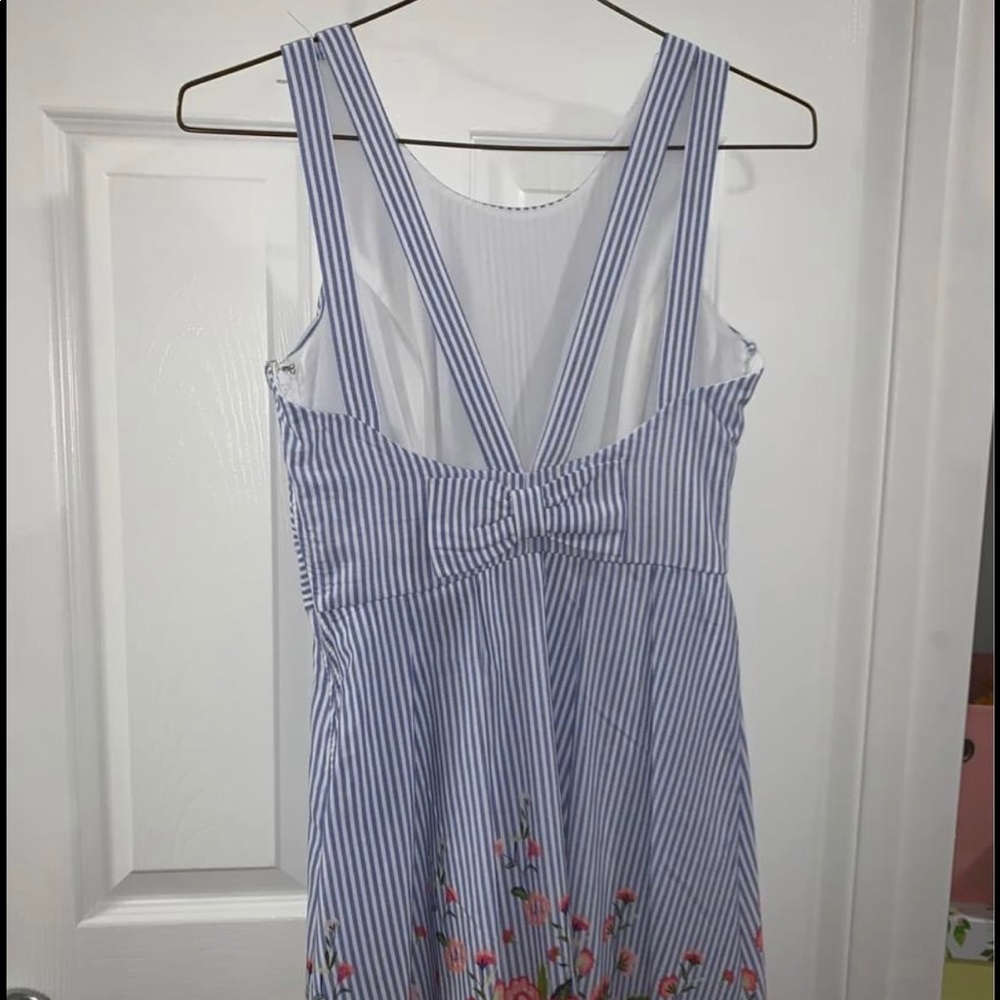 Juniors Striped Floral Bow Back Dress